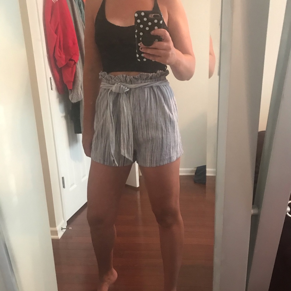 Blue and White Striped Shorts with or without Belt